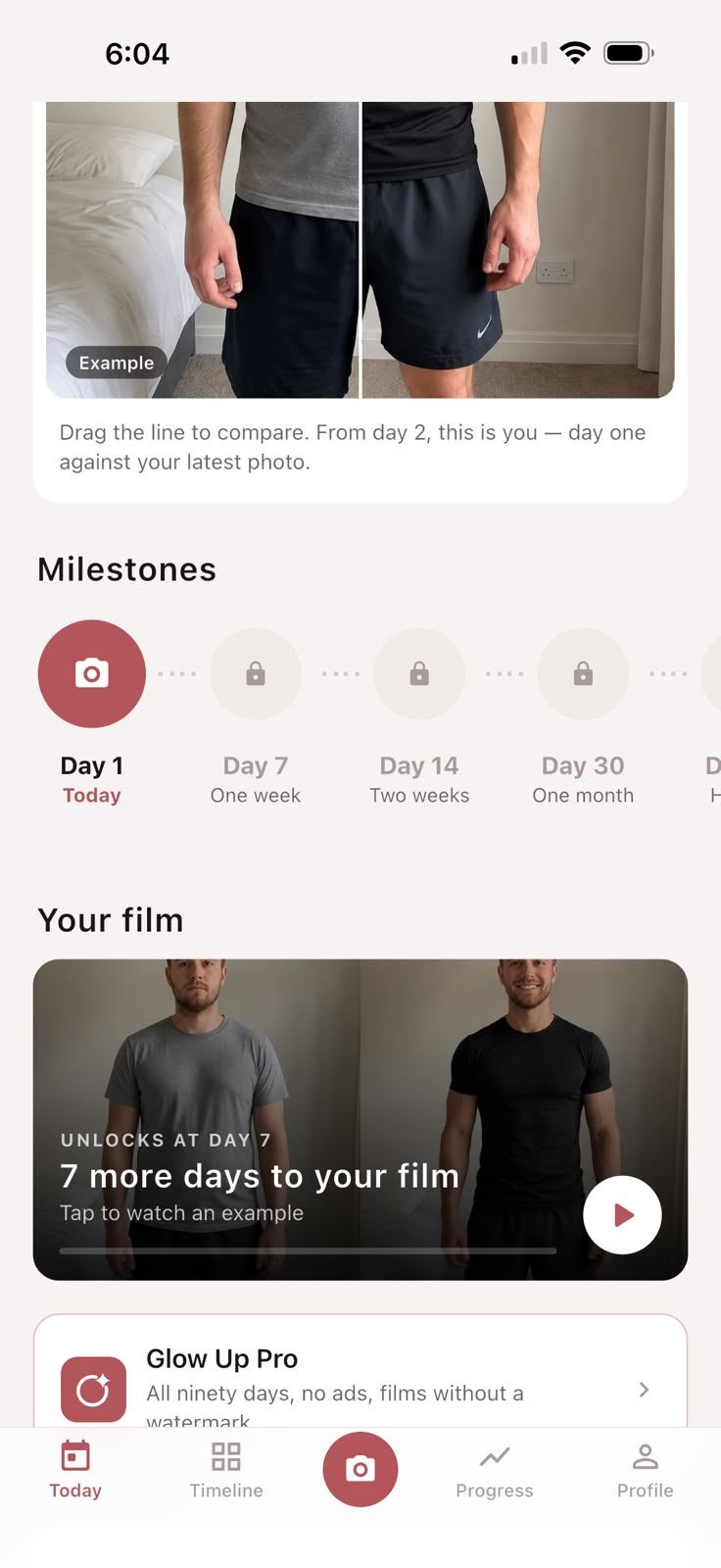 Glow Up Diary milestones and film screen