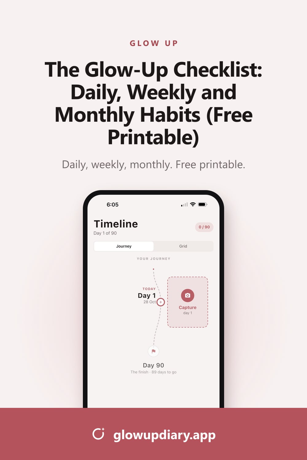The Glow-Up Checklist: Daily, Weekly and Monthly Habits (Free Printable): Glow Up Diary guide